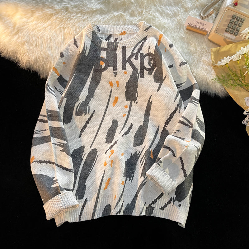 Fashionable Round Neck Pullover Loose Thick Knitted Sweater