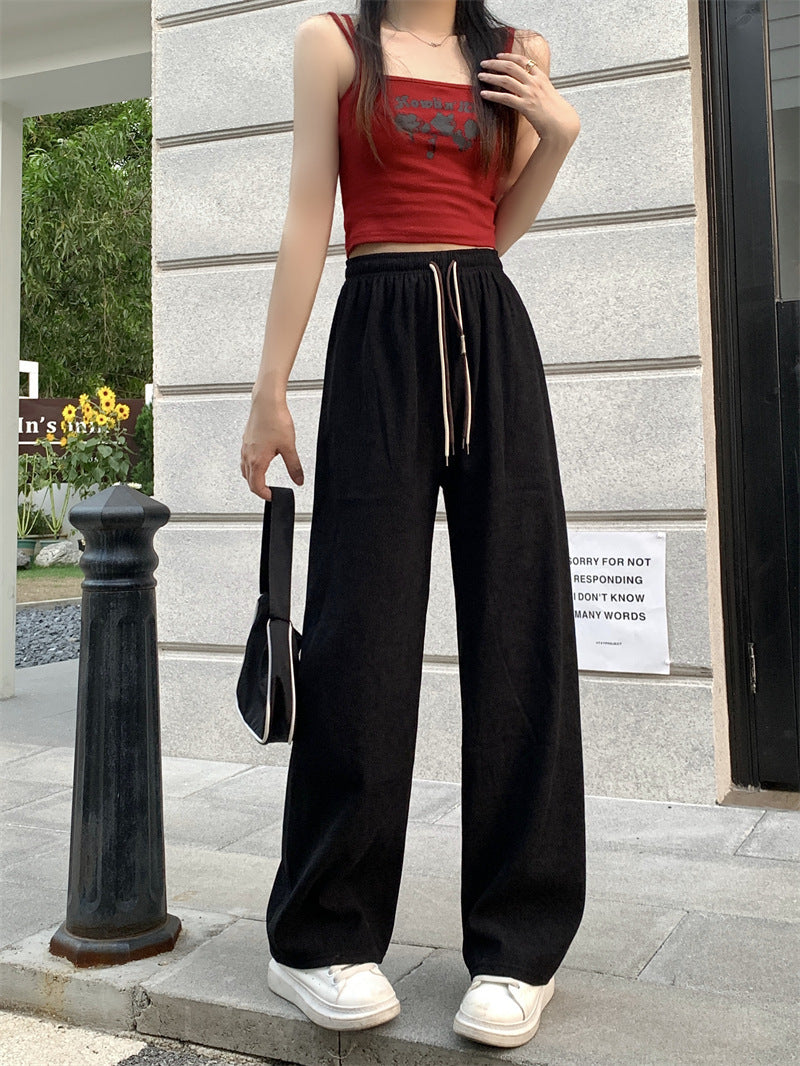 Corduroy Double Drawstring Wide-leg Pants Popular Women's Straight Loose High Waist