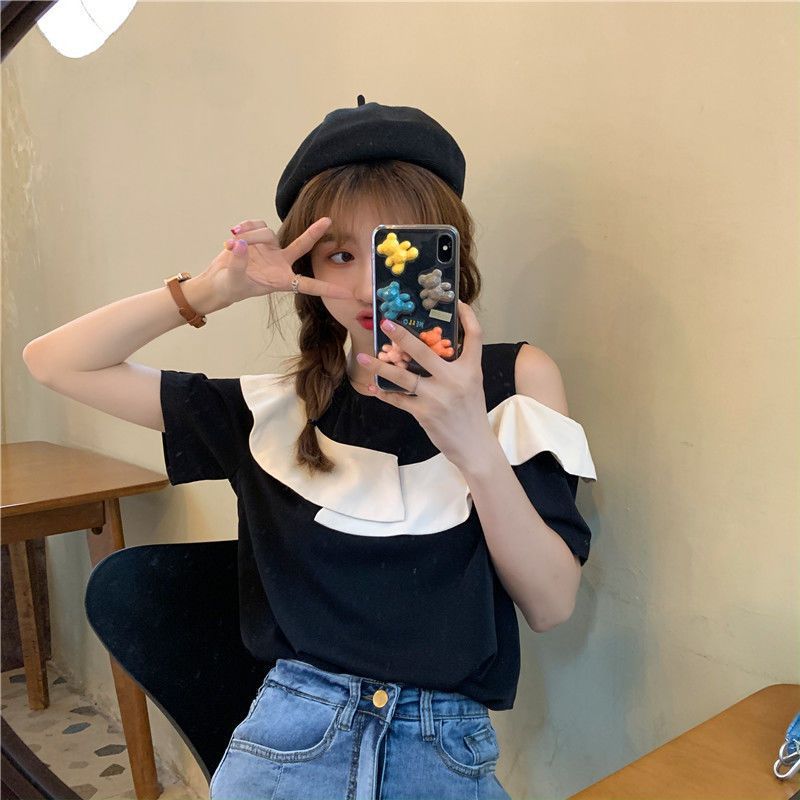 Off-the-shoulder Short-sleeve Blouse With Ruffles