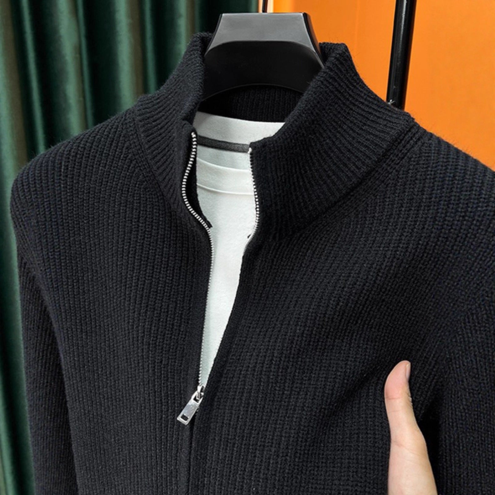 Solid-color Zip-up Cardigan Knitwear Men's Jacket