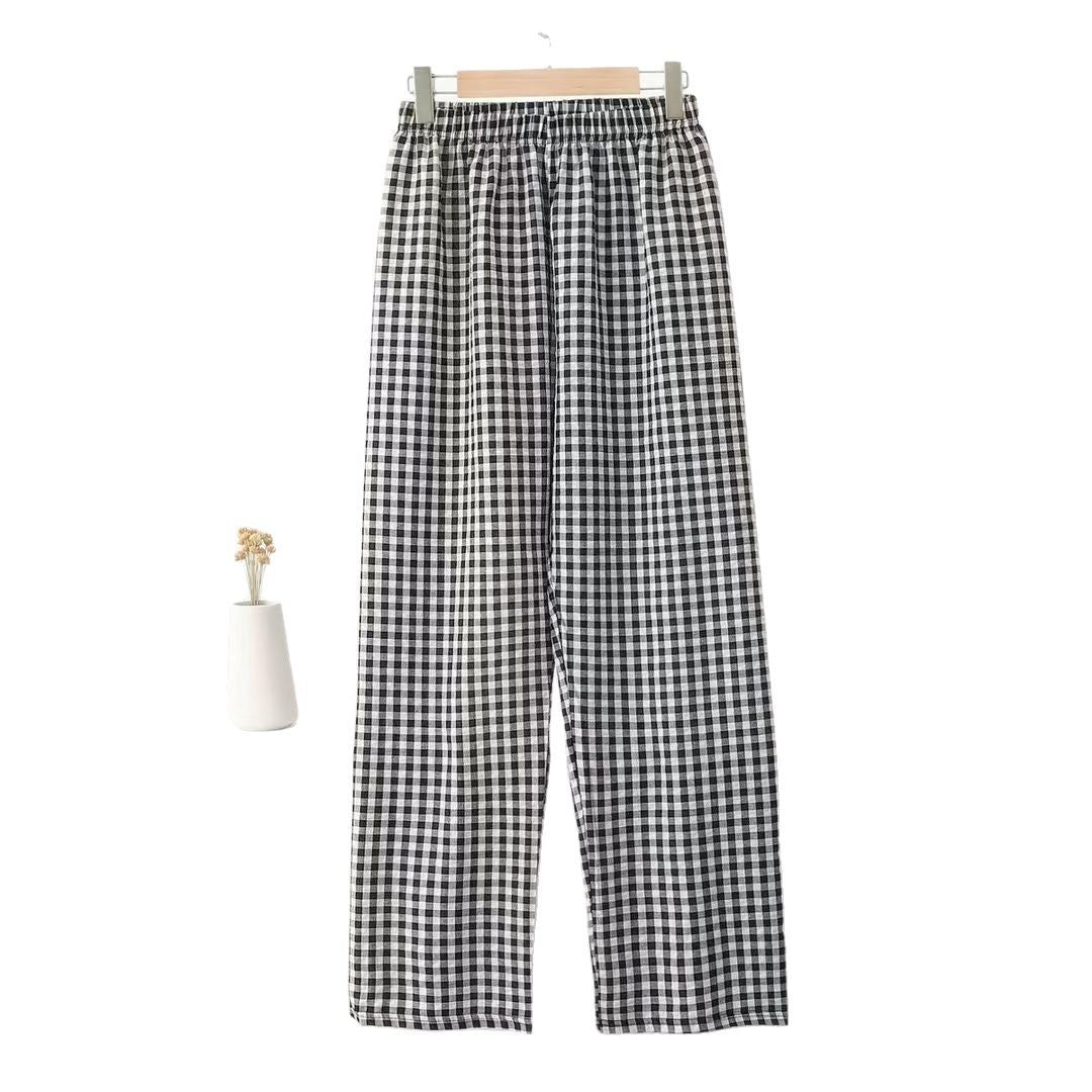 Japanese Style Plaid Casual Wide-leg Pants For Women