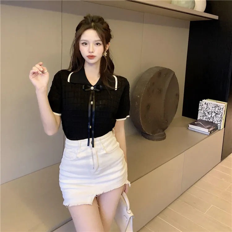 Women's Fashion Versatile Short Sleeve Knitted Top