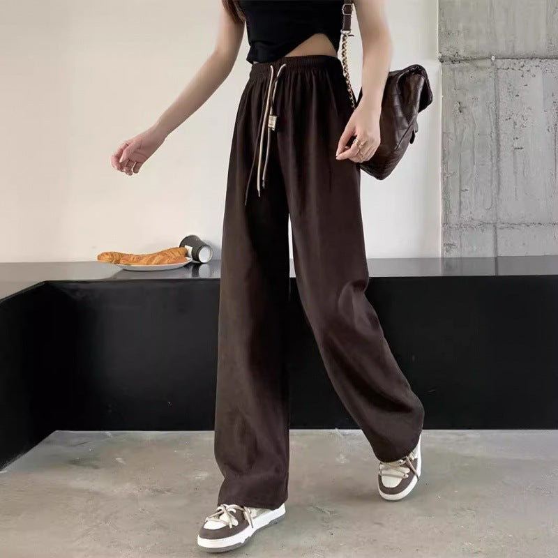 Corduroy Double Drawstring Wide-leg Pants Popular Women's Straight Loose High Waist