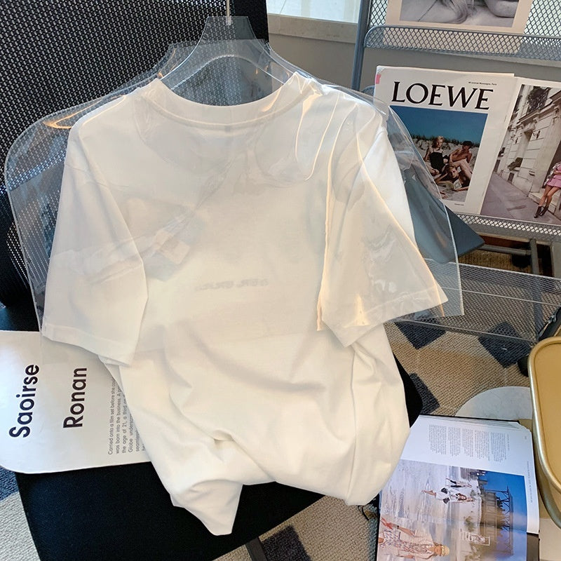 Womens Summer White Heart Graffiti Short-Sleeve T-Shirt