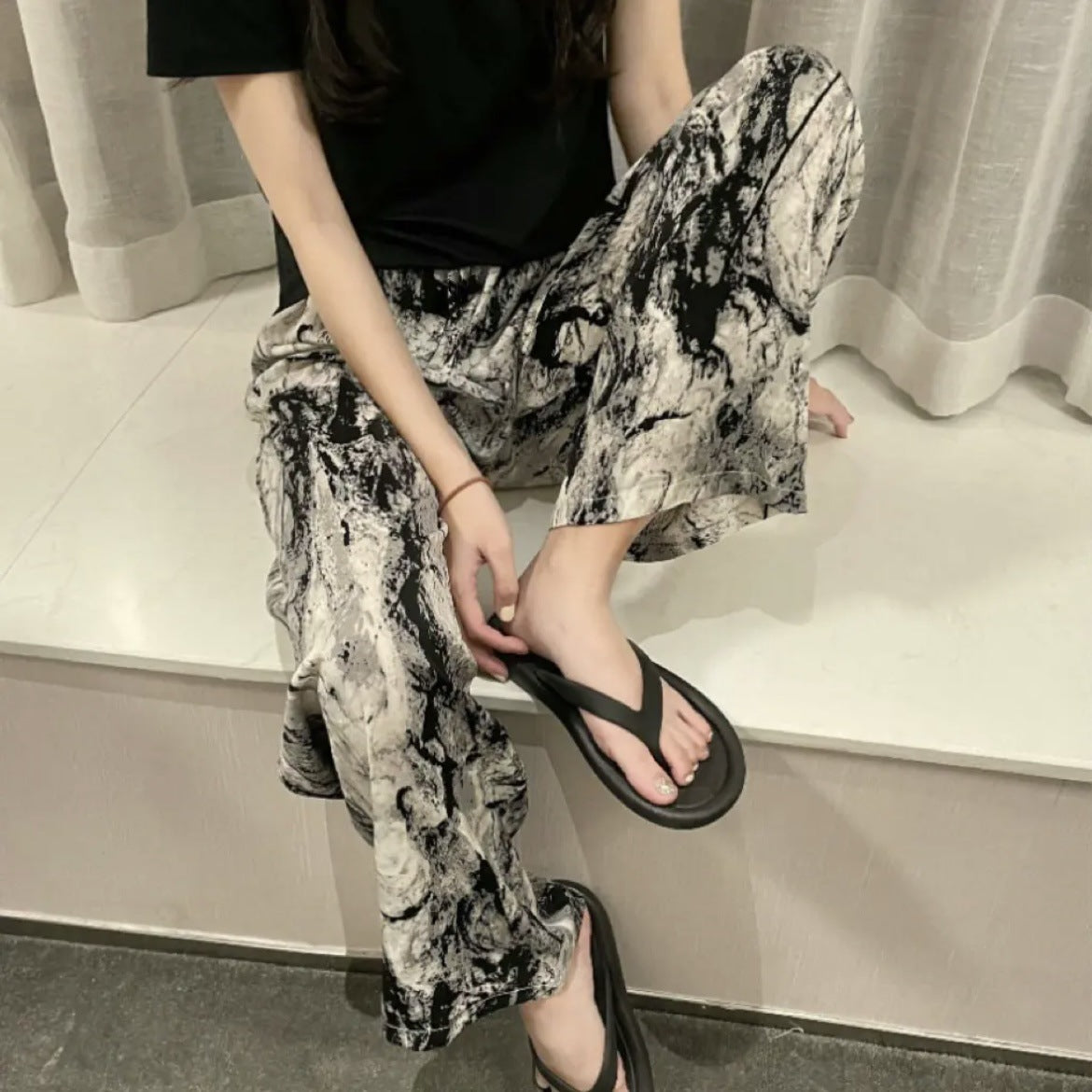 Cotton Poplin Pants Women's Thin Artificial Cotton Wide-leg Pants