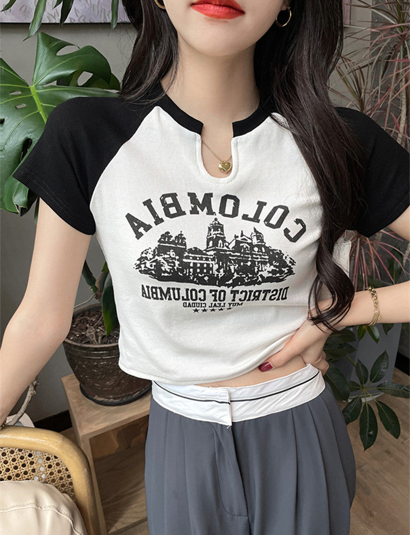 New American-style Retro Streetwear Letter-print Short-sleeve T-shirt