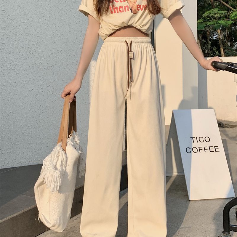 Corduroy Double Drawstring Wide-leg Pants Popular Women's Straight Loose High Waist