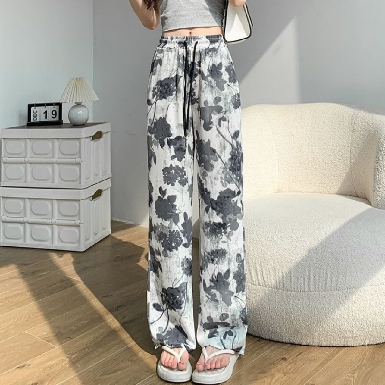 Tie-dyed Ink Painting Elastic High Waist Loose Casual Pants