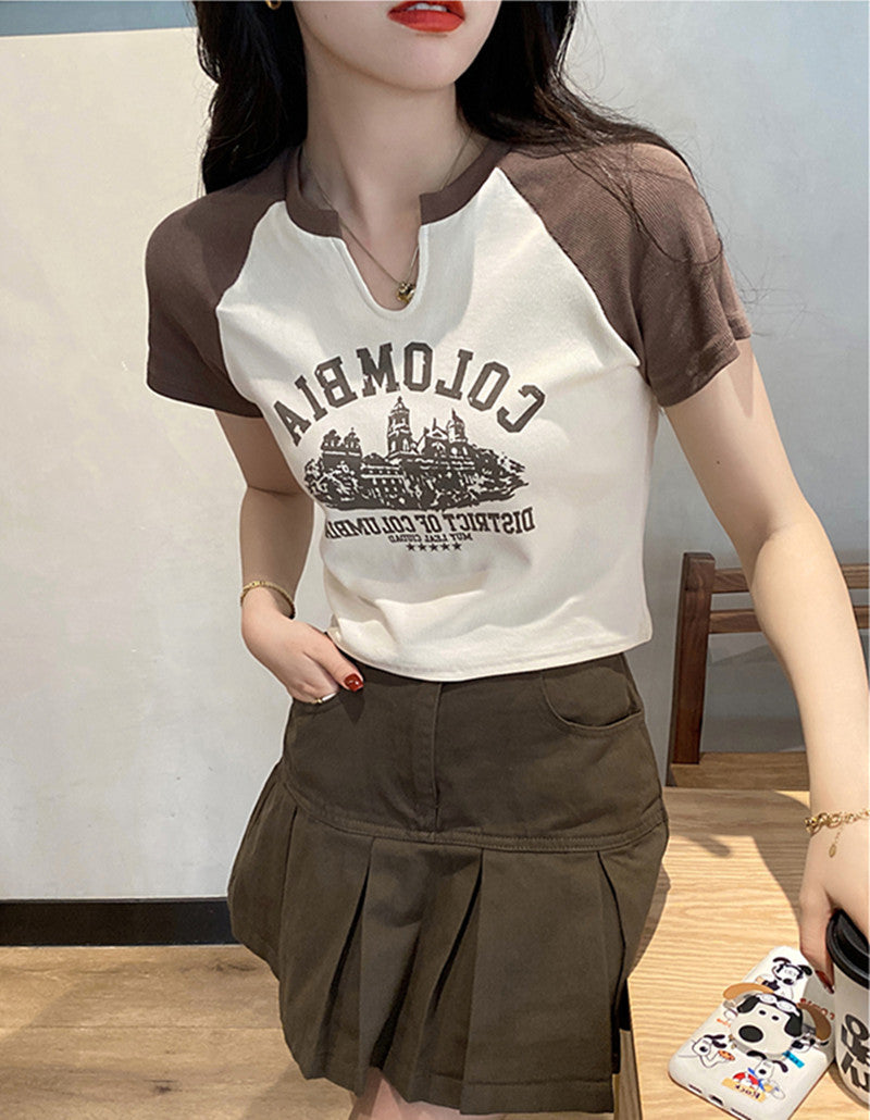 New American-style Retro Streetwear Letter-print Short-sleeve T-shirt