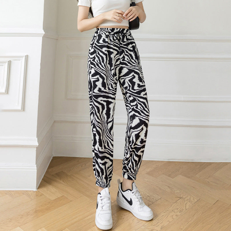 Tie-dyed Ink Painting Thin Ice Silk Leisure Sports Jogger Pants