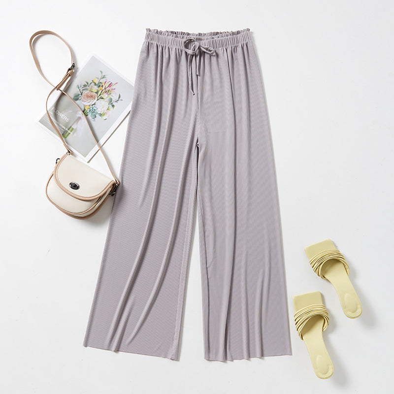 High Waist Loose Casual Ice Silk Wide-leg Pants With Fungus