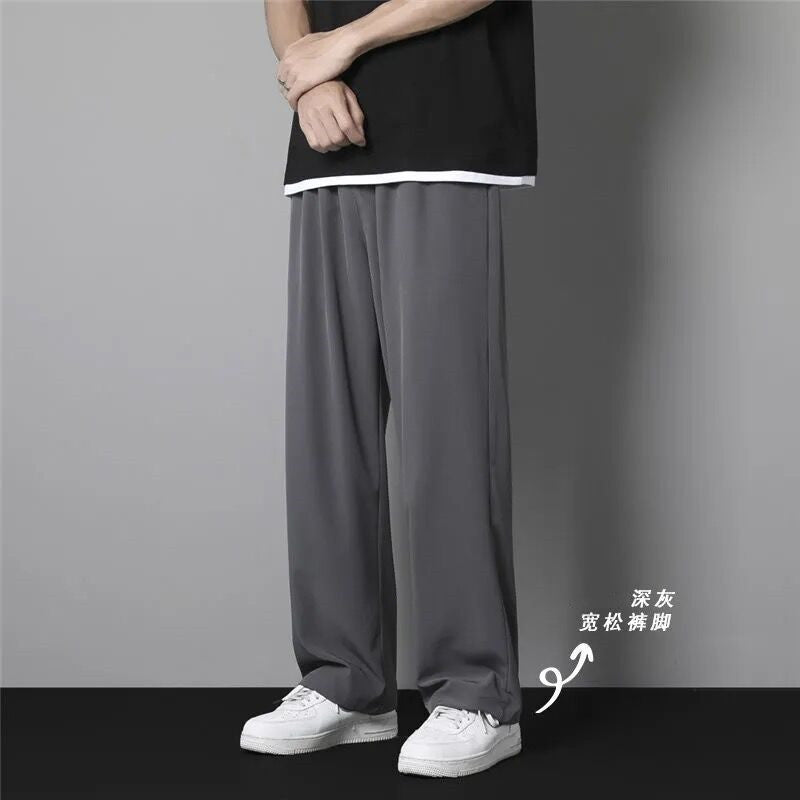 Pants Men's Thin Ice Silk Trousers Casual Trousers Straight Draping